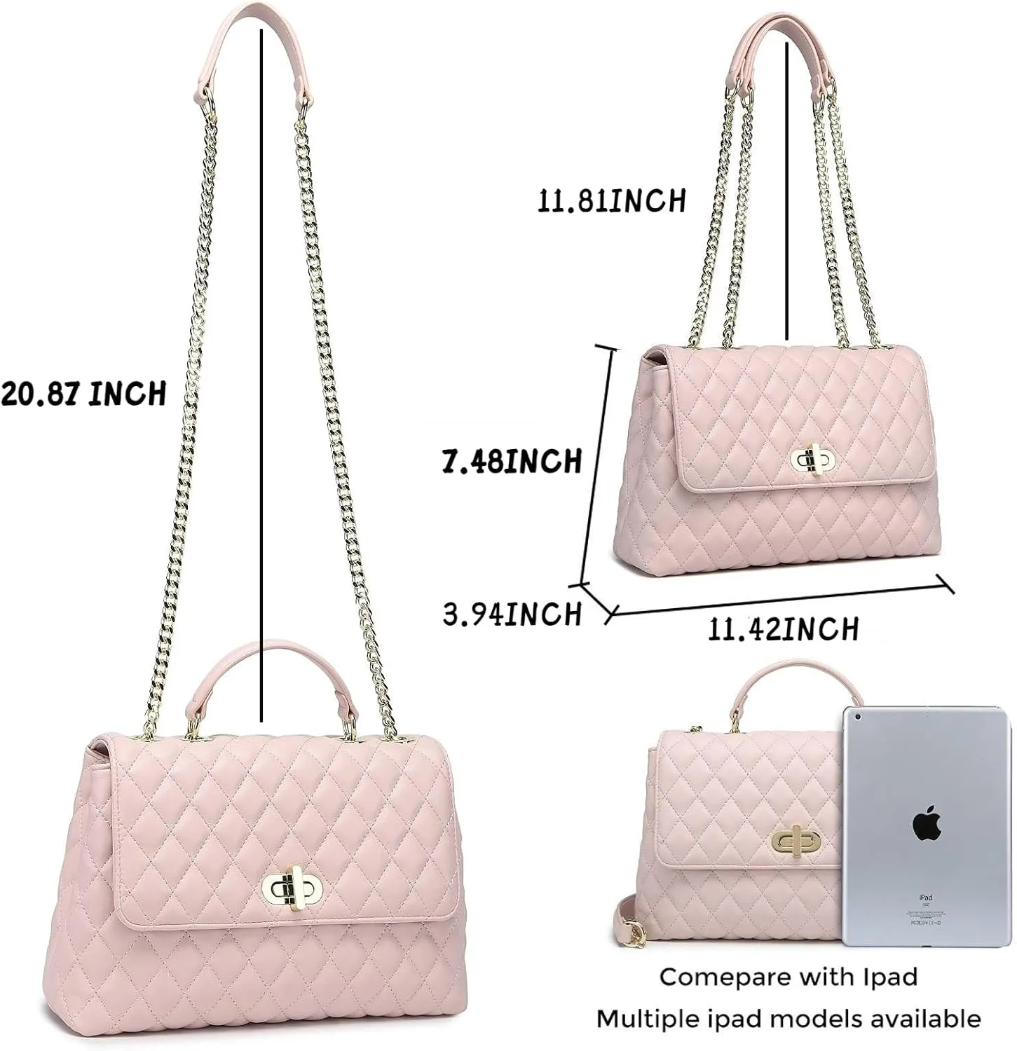 ER.Roulour Quilted Crossbody Bags for Women, Trendy Roomy Shoulder Handbags with Flap Gold Hardware Chain Purses Shoulder Bag