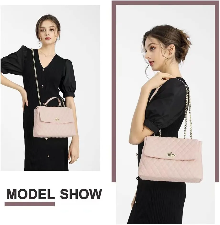 ER.Roulour Quilted Crossbody Bags for Women, Trendy Roomy Shoulder Handbags with Flap Gold Hardware Chain Purses Shoulder Bag