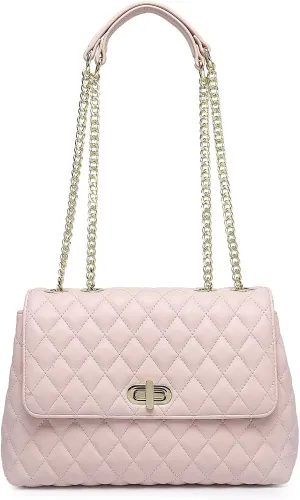 ER.Roulour Quilted Crossbody Bags for Women, Trendy Roomy Shoulder Handbags with Flap Gold Hardware Chain Purses Shoulder Bag