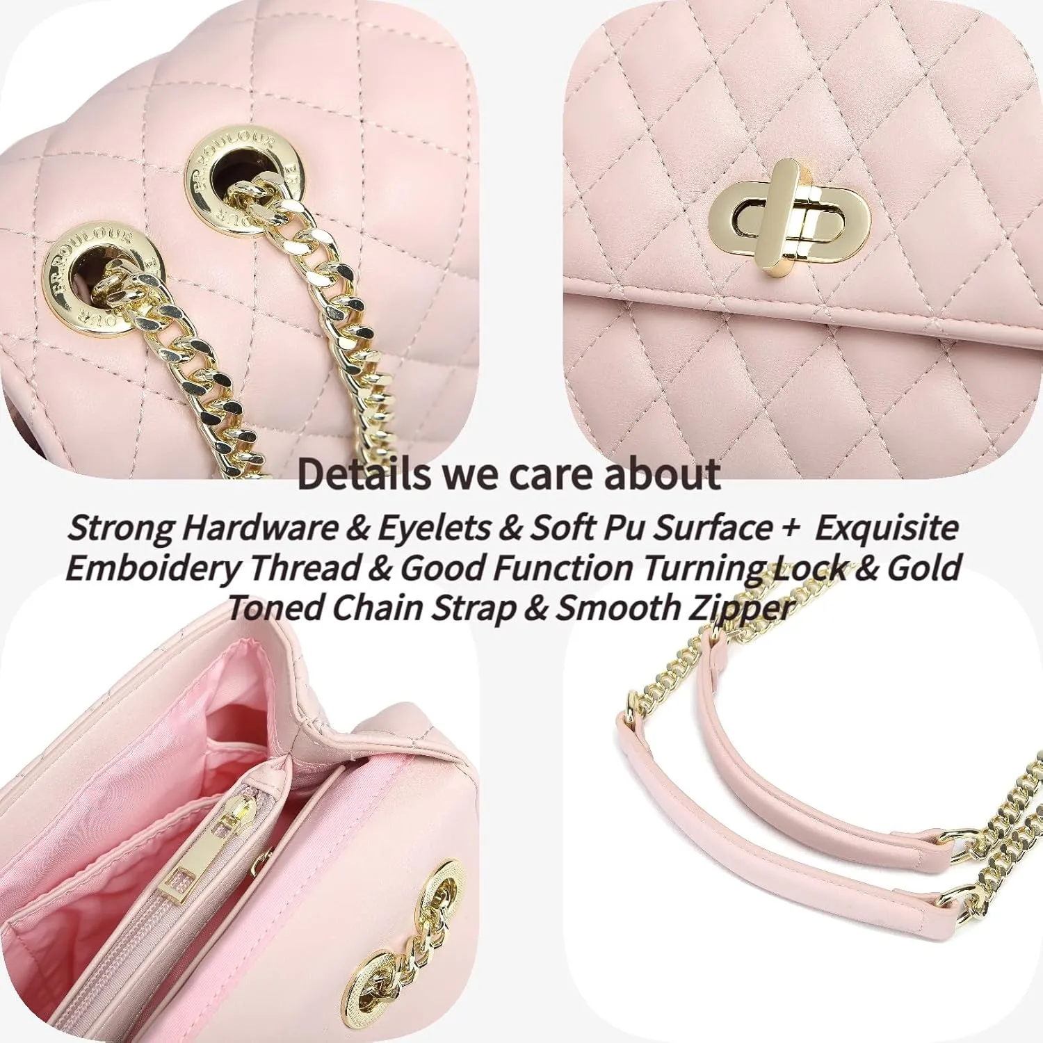 ER.Roulour Quilted Crossbody Bags for Women, Trendy Roomy Shoulder Handbags with Flap Gold Hardware Chain Purses Shoulder Bag
