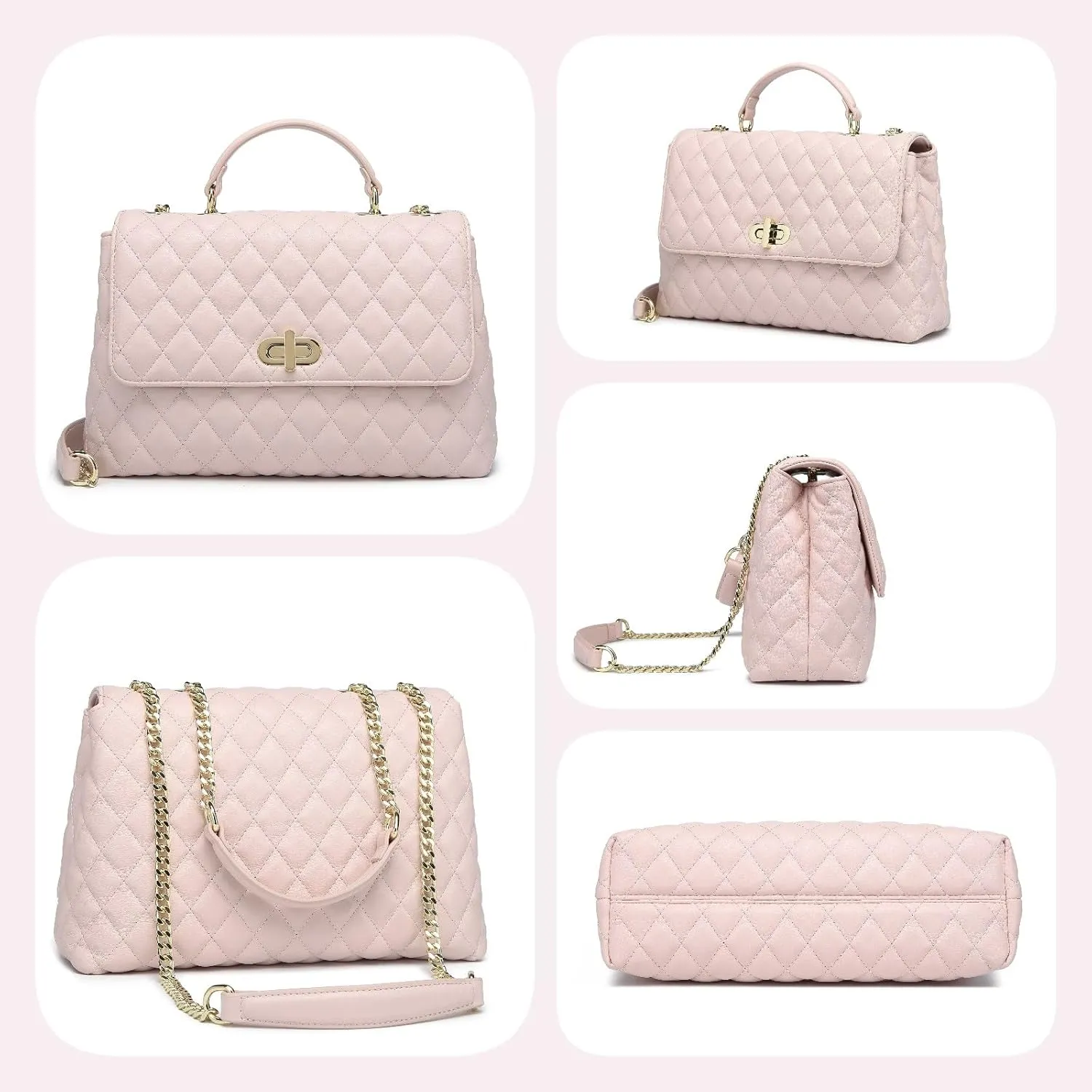 ER.Roulour Quilted Crossbody Bags for Women, Trendy Roomy Shoulder Handbags with Flap Gold Hardware Chain Purses Shoulder Bag