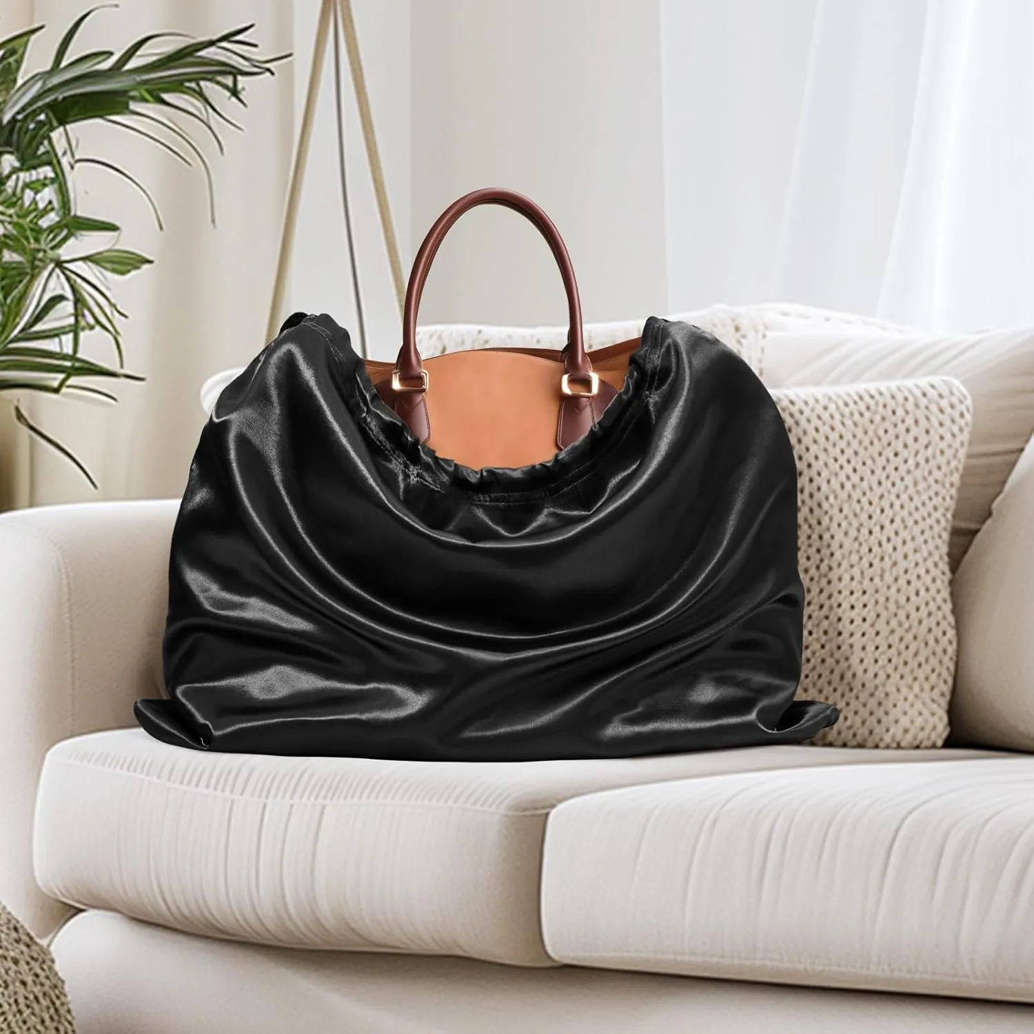 Ersmak 6 Pack Dust Bags for Handbags - Black Silk Dust Cover Bag for Purses Shoes - Satin Drawstring Dustproof Bags for Travel Storage - 19.7 x 15.7 In