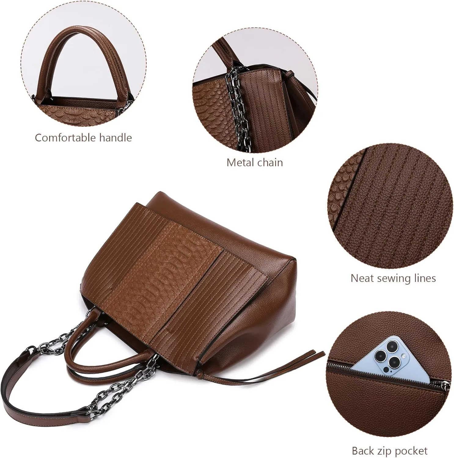 Eslcorri Women Top Handle Tote Bags Crocodile Ladies Satchel Chain Purse Medium Shoulder Handbag PU Leather Elegant Hobo Bag