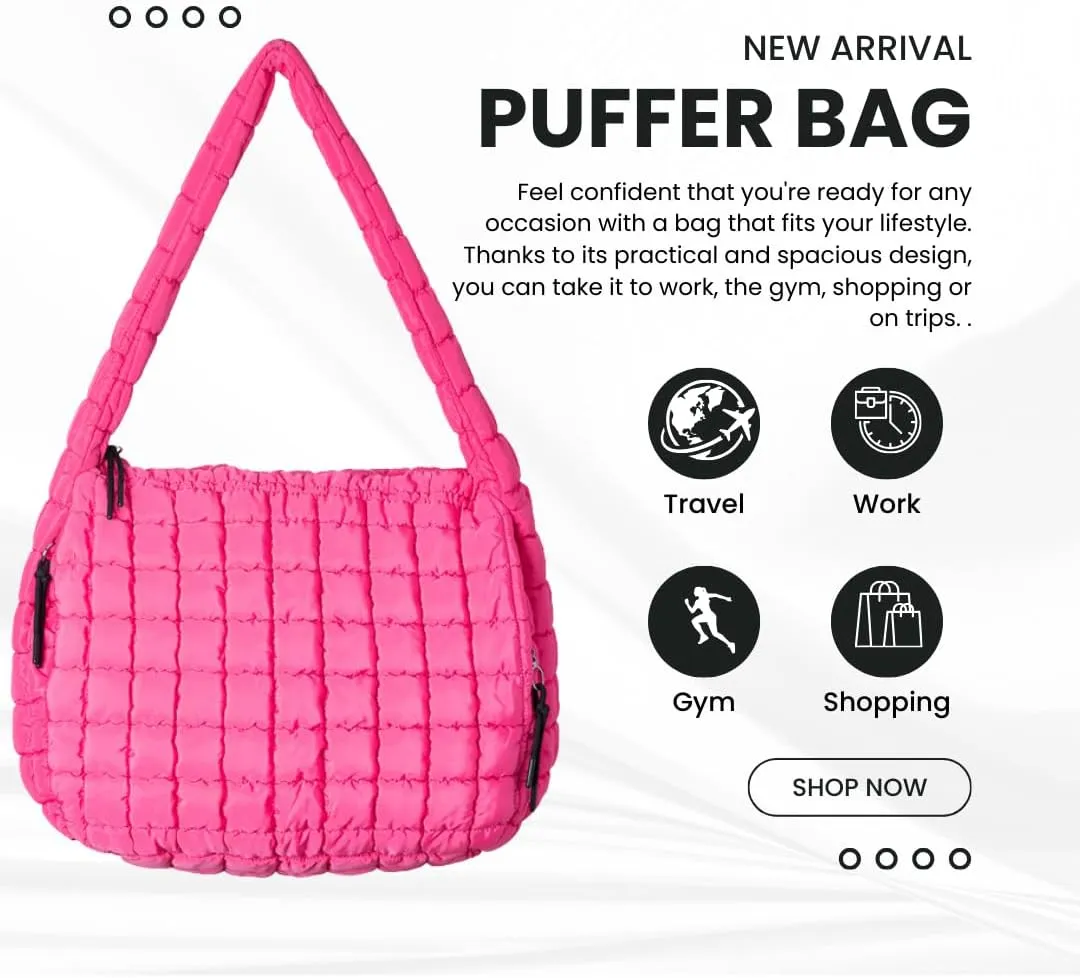 Essentiem - Puffer tote bag for women, puffer bag, quilted purses, quilted puffer tote bag, quilted crossbody bags for women