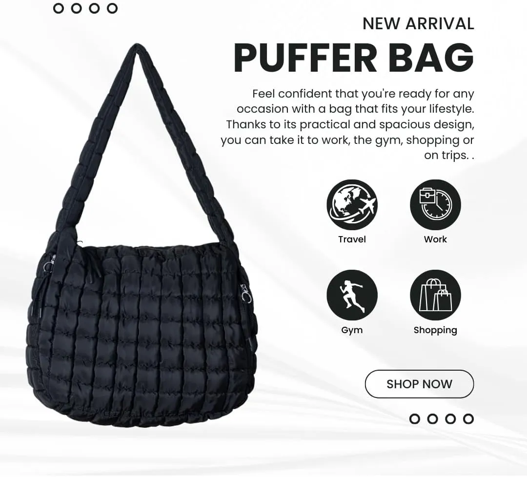 Essentiem - Puffer tote bag for women, puffer bag, quilted purses, quilted puffer tote bag, quilted crossbody bags for women