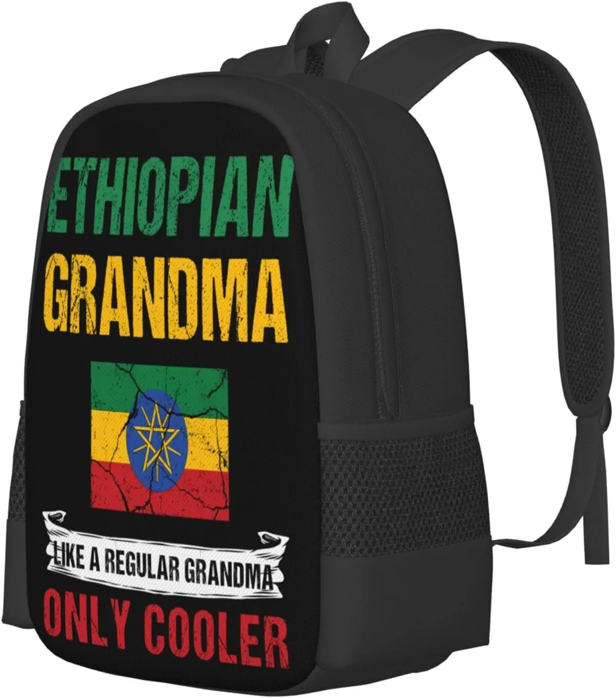 Ethiopia Flag Ethiopian Grandma Cool Casual Backpacks Large Capacity Backpack Laptop Rucksack Sport Daypack Commuter Bags with Adjustable Strap for Traveling Camping