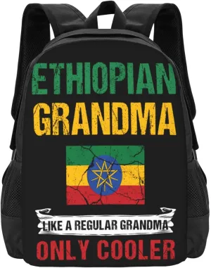 Ethiopia Flag Ethiopian Grandma Cool Casual Backpacks Large Capacity Backpack Laptop Rucksack Sport Daypack Commuter Bags with Adjustable Strap for Traveling Camping