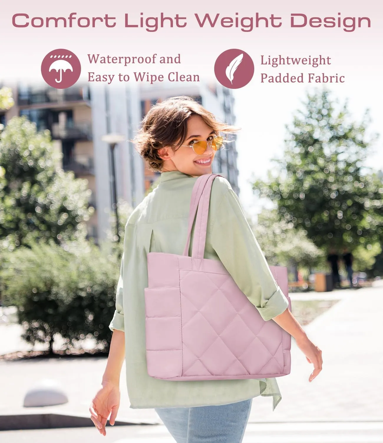 ETRONIK Tote Bag for Women, Lightweight Puffy Tote Bag with Multiple Pockets, Large Quilted Shoulder Handbag for Travel