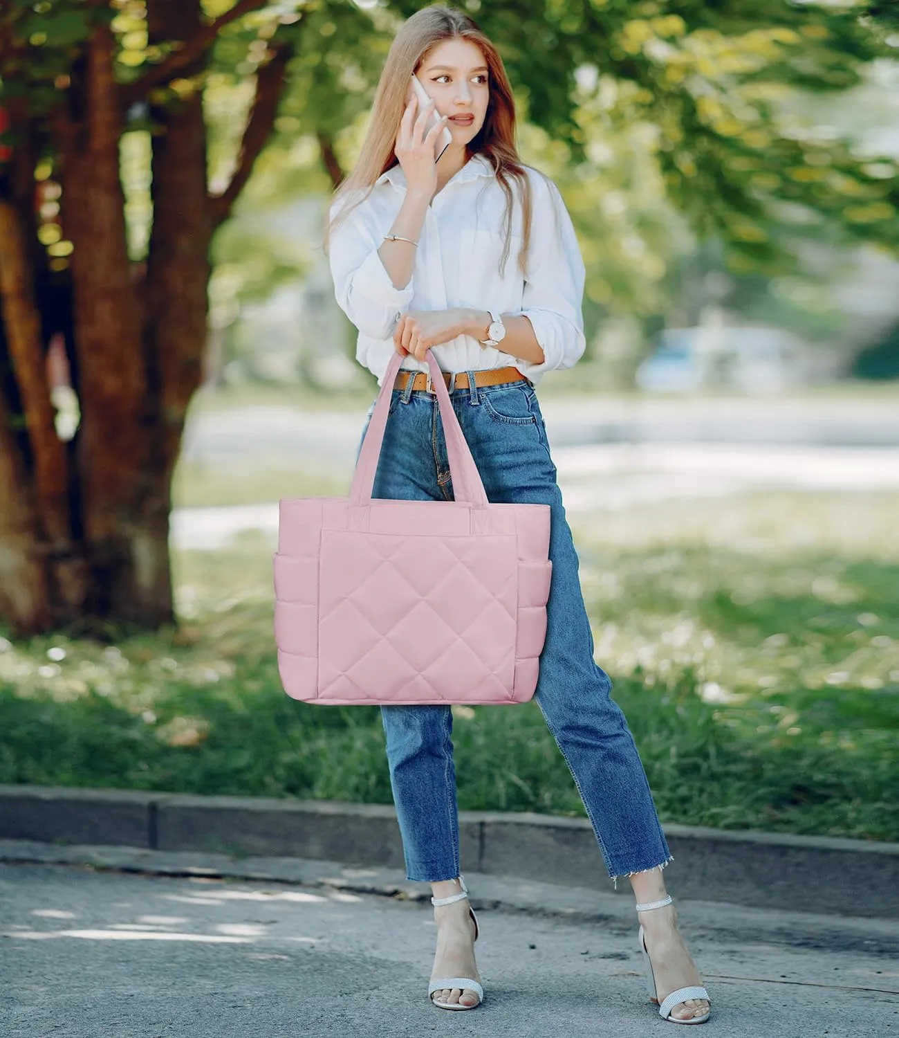 ETRONIK Tote Bag for Women, Lightweight Puffy Tote Bag with Multiple Pockets, Large Quilted Shoulder Handbag for Travel