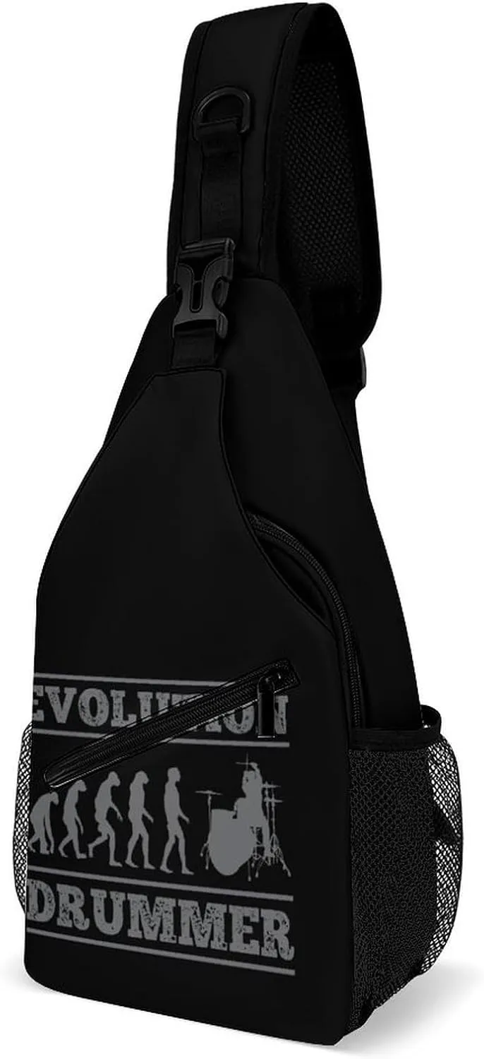 Evolution Drummer Printed Crossbody Bags Casual Sling Backpack with Adjustable Strap for Women Men
