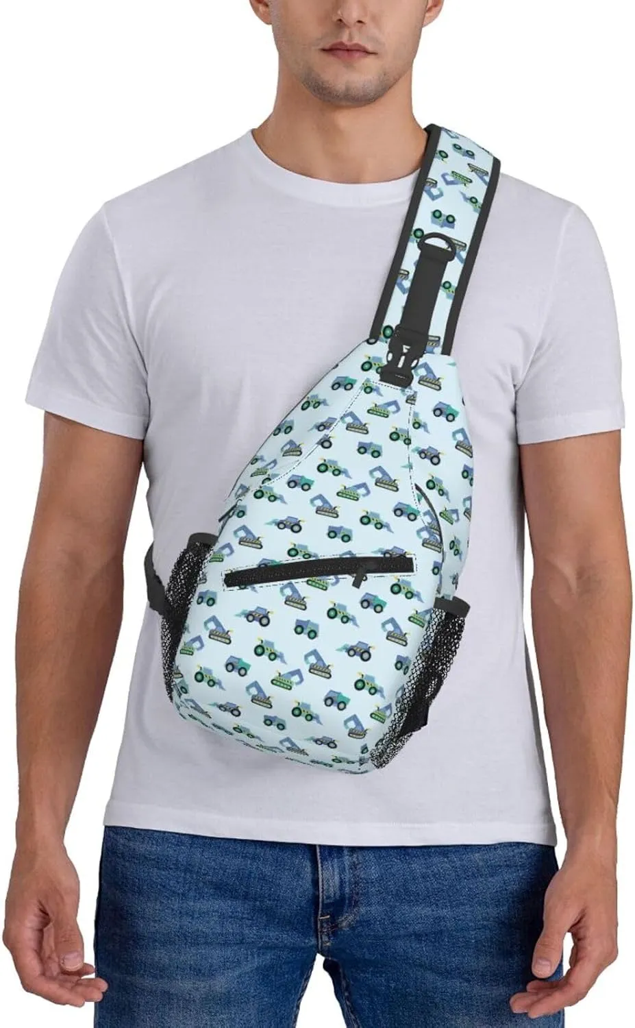 Excavator American Flag Crossbody Bag Adjustable Sling Bag Casual Chest Bags Travel Shoulder Backpack