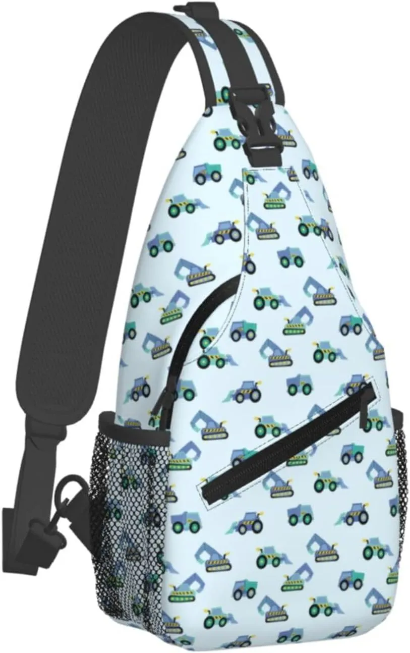 Excavator American Flag Crossbody Bag Adjustable Sling Bag Casual Chest Bags Travel Shoulder Backpack
