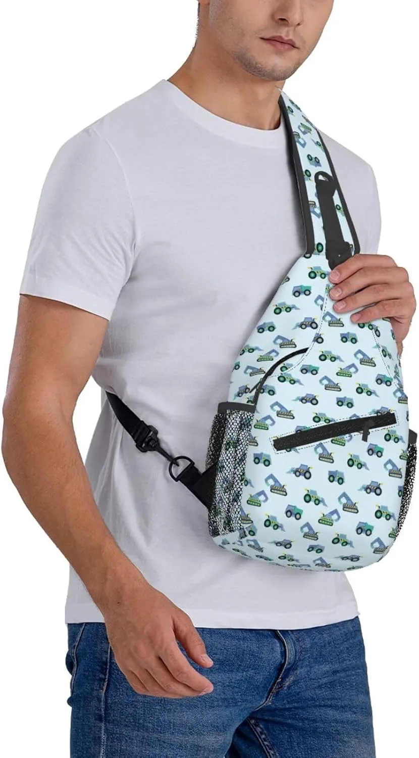 Excavator American Flag Crossbody Bag Adjustable Sling Bag Casual Chest Bags Travel Shoulder Backpack