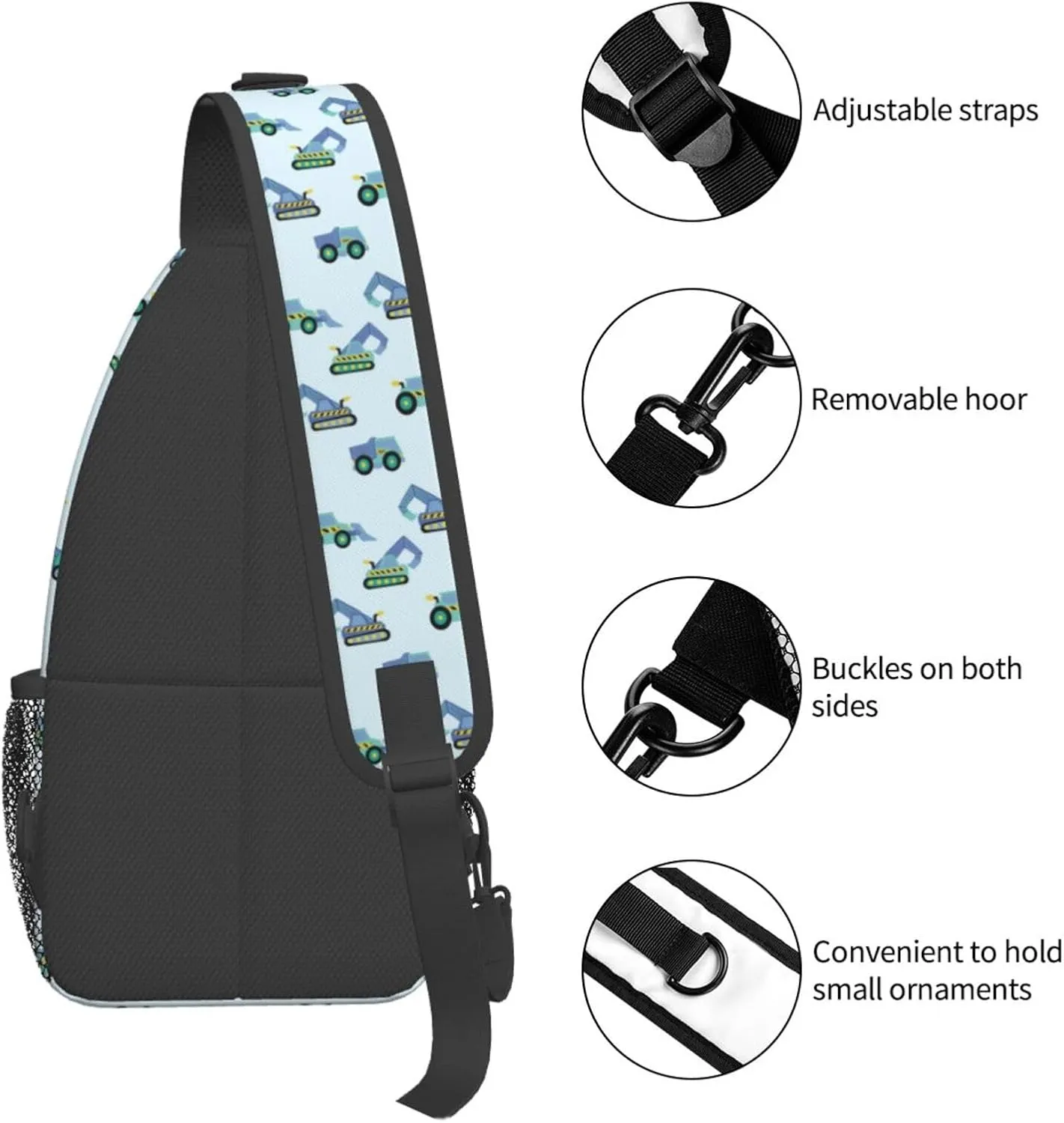 Excavator American Flag Crossbody Bag Adjustable Sling Bag Casual Chest Bags Travel Shoulder Backpack