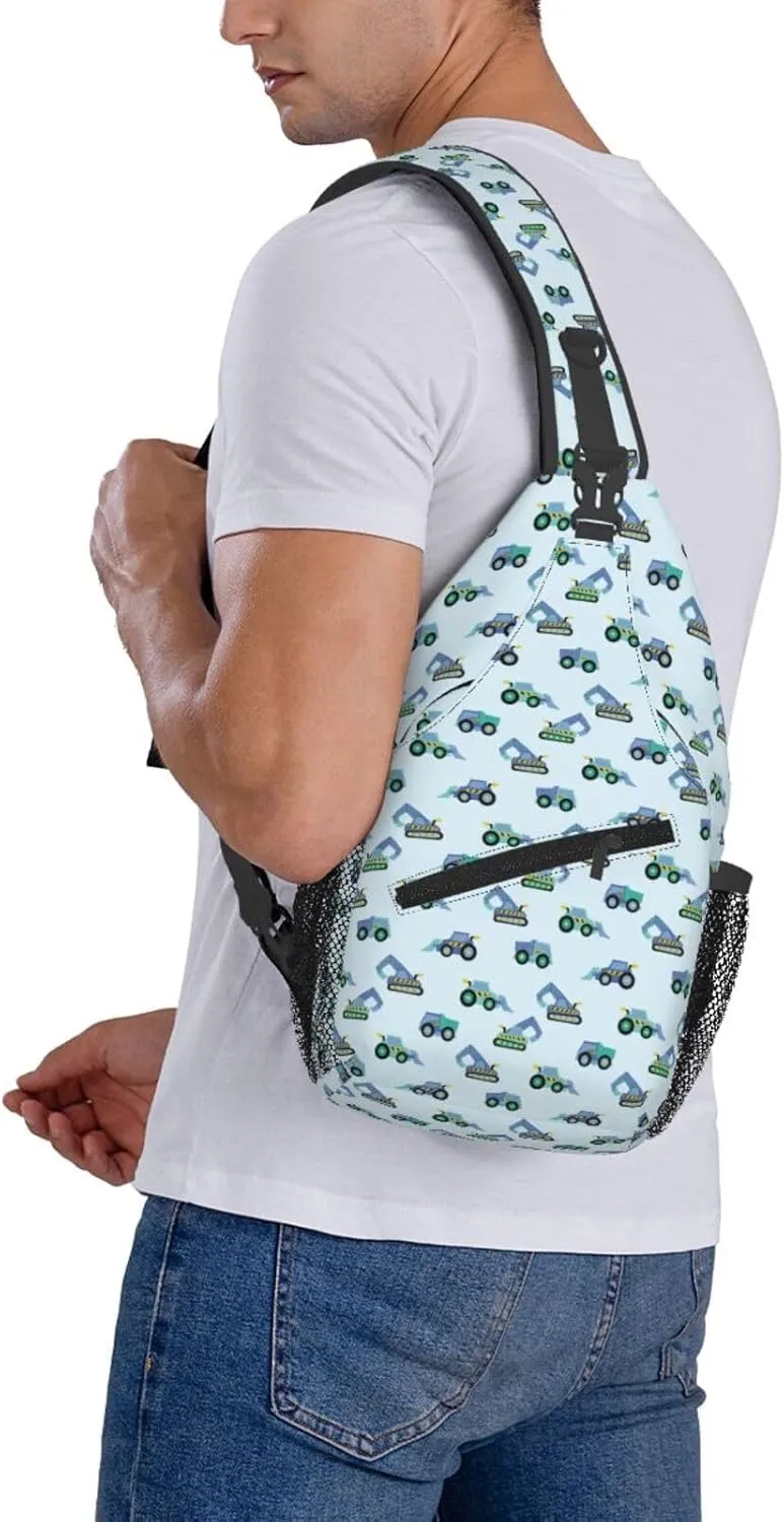 Excavator American Flag Crossbody Bag Adjustable Sling Bag Casual Chest Bags Travel Shoulder Backpack