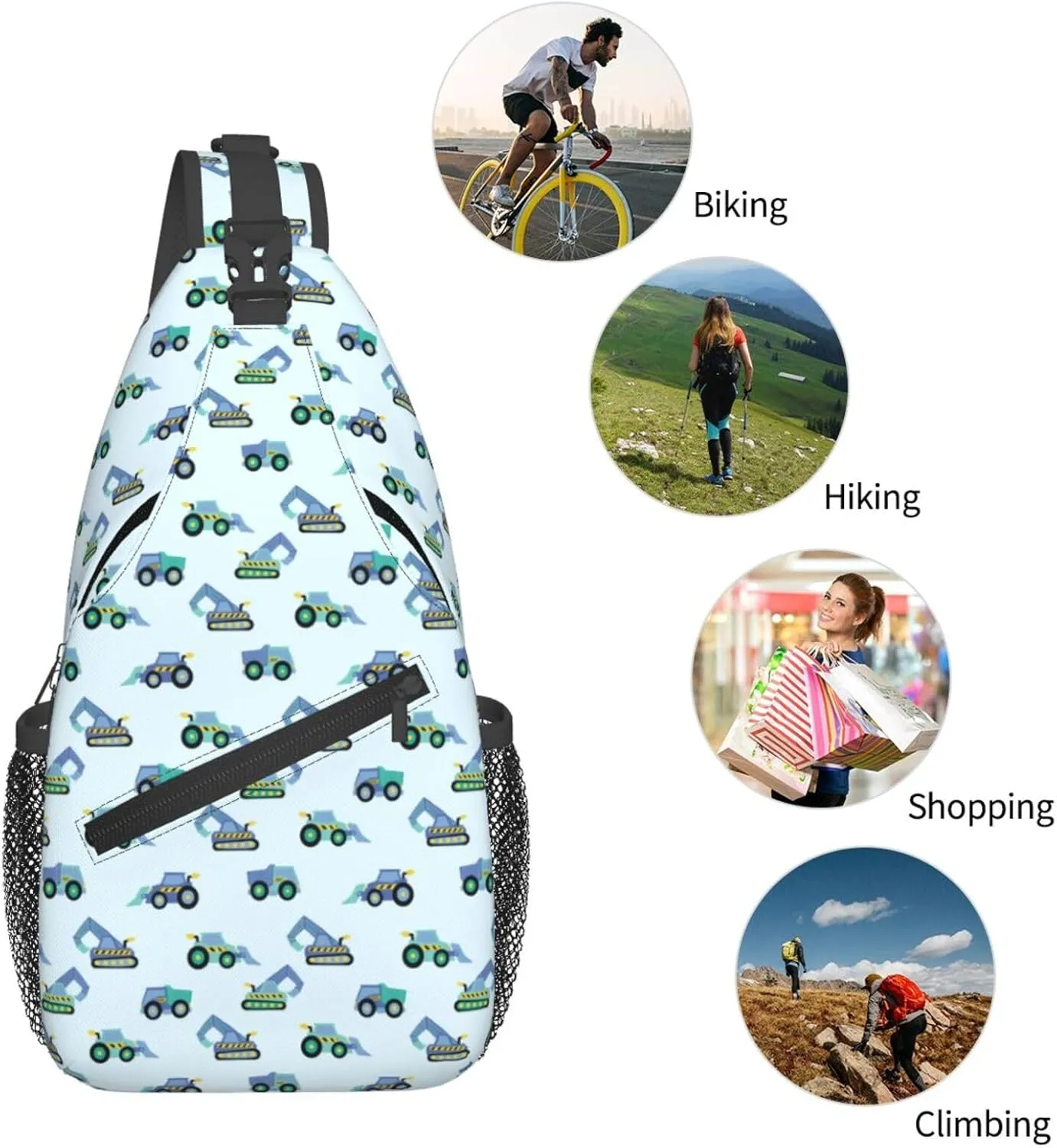 Excavator American Flag Crossbody Bag Adjustable Sling Bag Casual Chest Bags Travel Shoulder Backpack