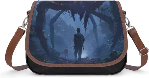 Explorer Meets Monster in The Woods Women's Crossbody Bag Leather Medium Shoulder Handbag Fashion Tote Purse with Adjustable Strap