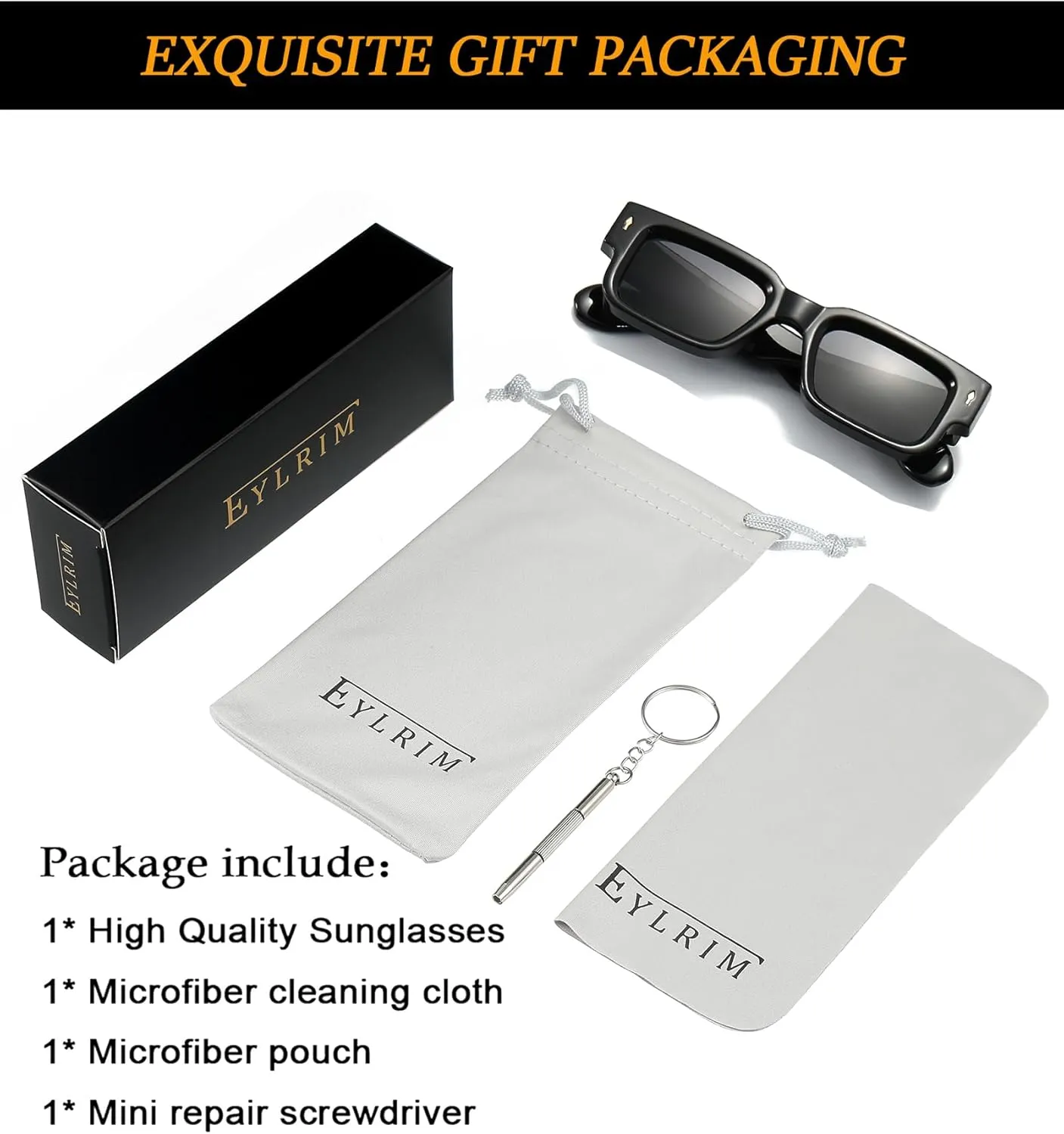 EYLRIM Thick Frame Square Sunglasses for Women Men Chunky Rectangle Sun Glasses Black Shades UV400 Protection