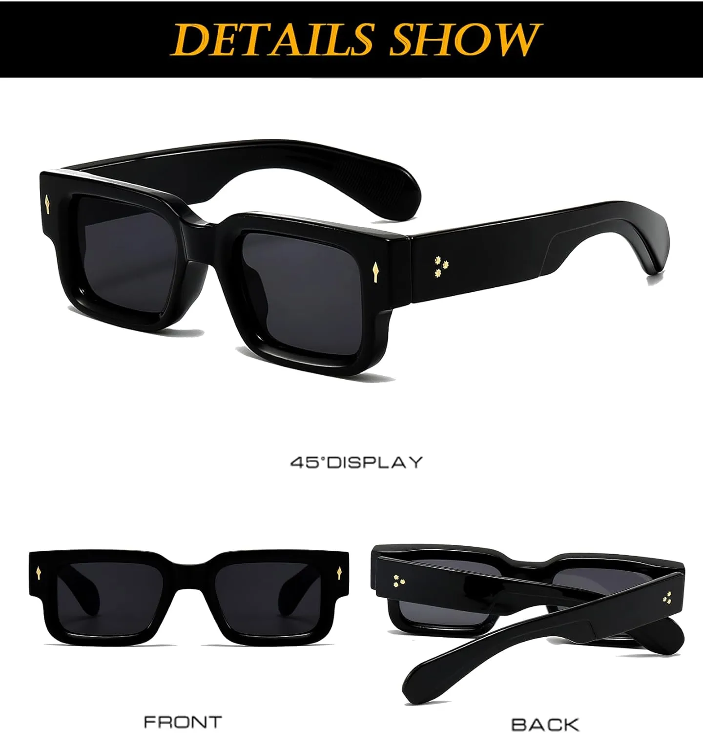 EYLRIM Thick Frame Square Sunglasses for Women Men Chunky Rectangle Sun Glasses Black Shades UV400 Protection