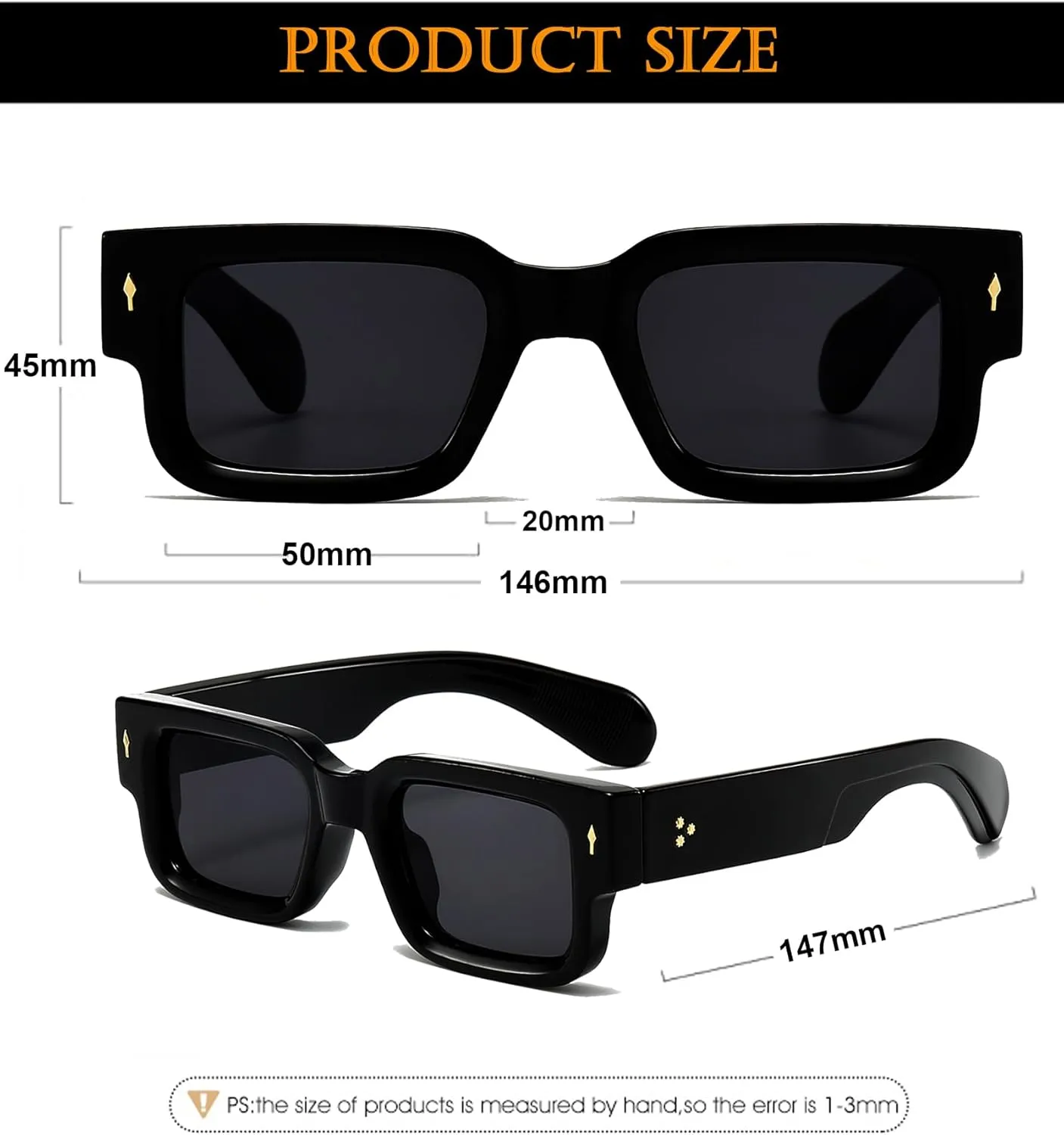 EYLRIM Thick Frame Square Sunglasses for Women Men Chunky Rectangle Sun Glasses Black Shades UV400 Protection