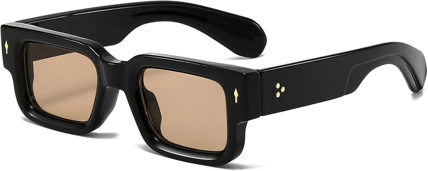 EYLRIM Thick Frame Square Sunglasses for Women Men Chunky Rectangle Sun Glasses Black Shades UV400 Protection