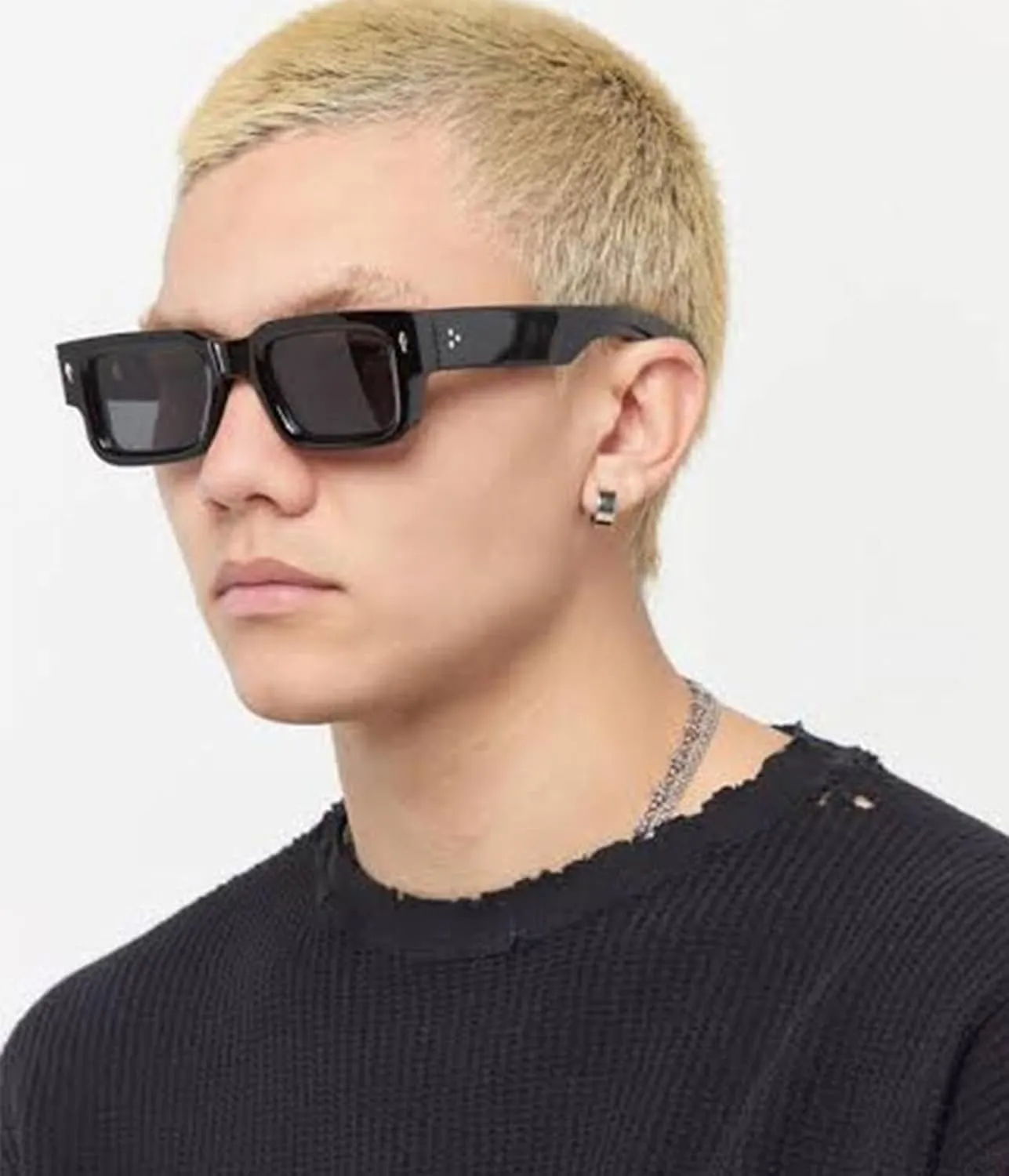 EYLRIM Thick Frame Square Sunglasses for Women Men Chunky Rectangle Sun Glasses Black Shades UV400 Protection