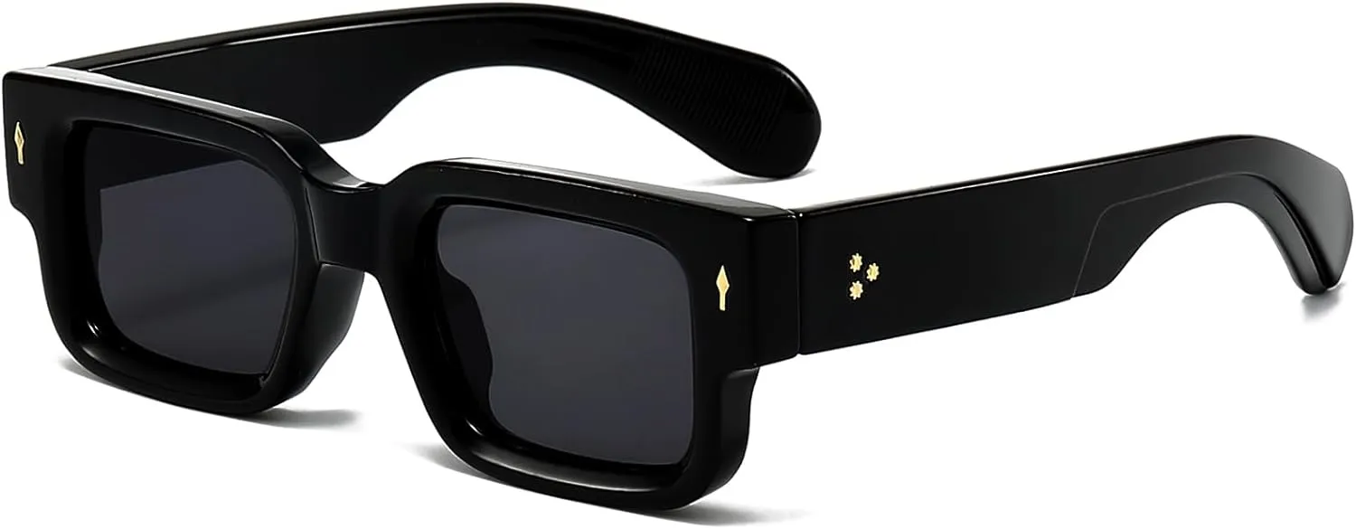 EYLRIM Thick Frame Square Sunglasses for Women Men Chunky Rectangle Sun Glasses Black Shades UV400 Protection