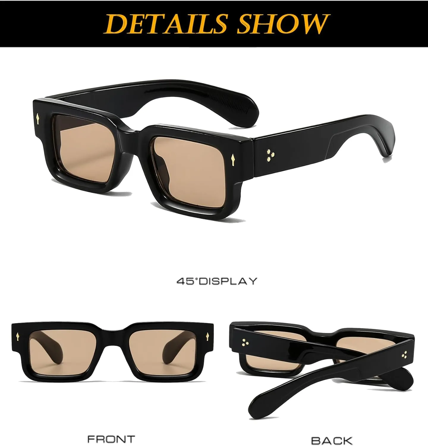 EYLRIM Thick Frame Square Sunglasses for Women Men Chunky Rectangle Sun Glasses Black Shades UV400 Protection
