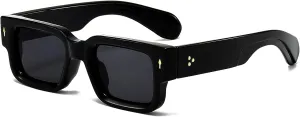 EYLRIM Thick Frame Square Sunglasses for Women Men Chunky Rectangle Sun Glasses Black Shades UV400 Protection