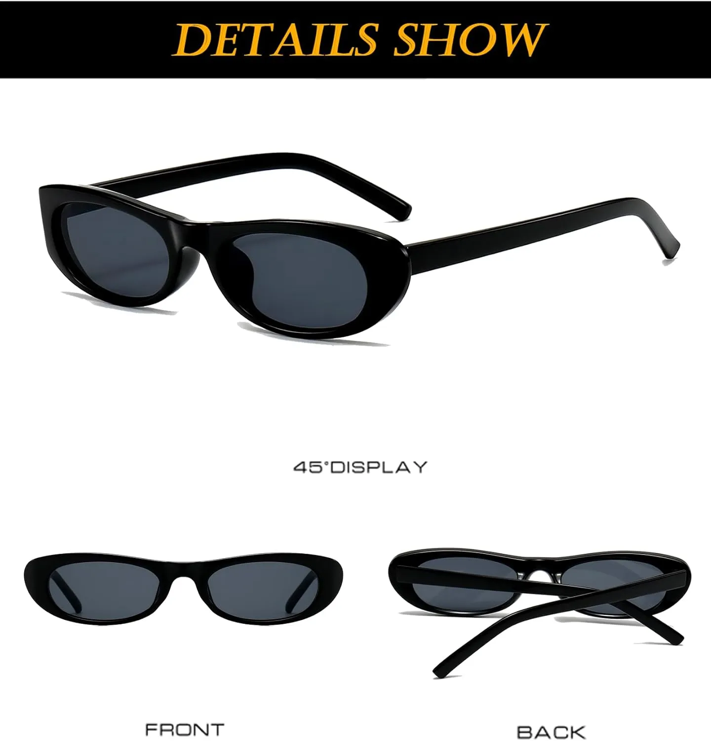 EYLRIM Trend Narrow Cat Eye Sunglasses for Women Fashion Small Oval Sun Glasses Black Shades