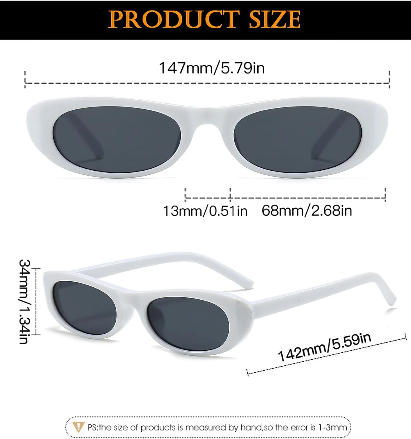 EYLRIM Trend Narrow Cat Eye Sunglasses for Women Fashion Small Oval Sun Glasses Black Shades