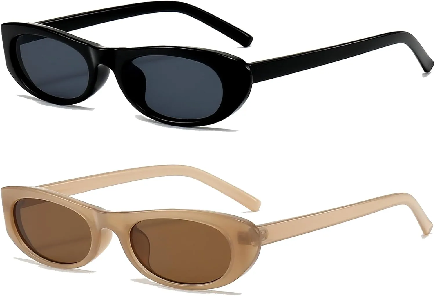 EYLRIM Trend Narrow Cat Eye Sunglasses for Women Fashion Small Oval Sun Glasses Black Shades