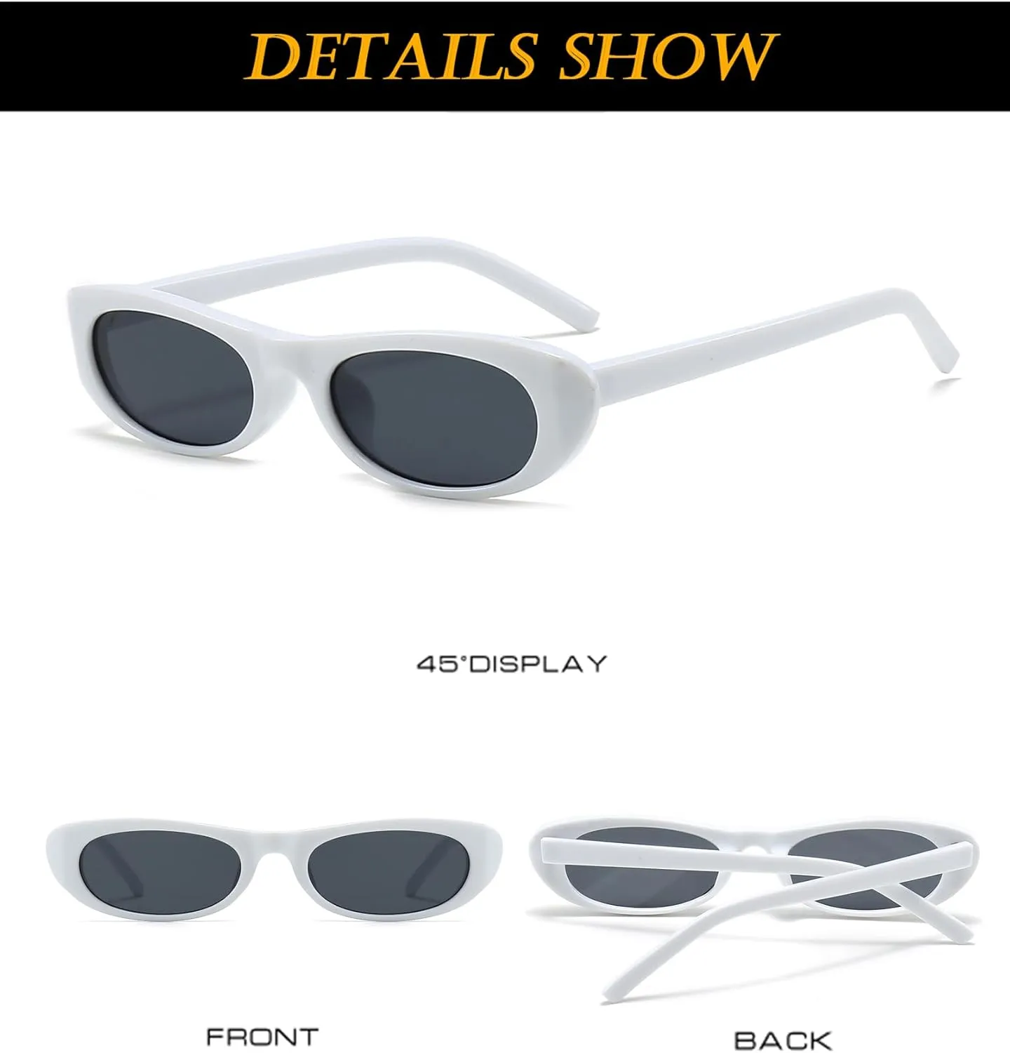 EYLRIM Trend Narrow Cat Eye Sunglasses for Women Fashion Small Oval Sun Glasses Black Shades