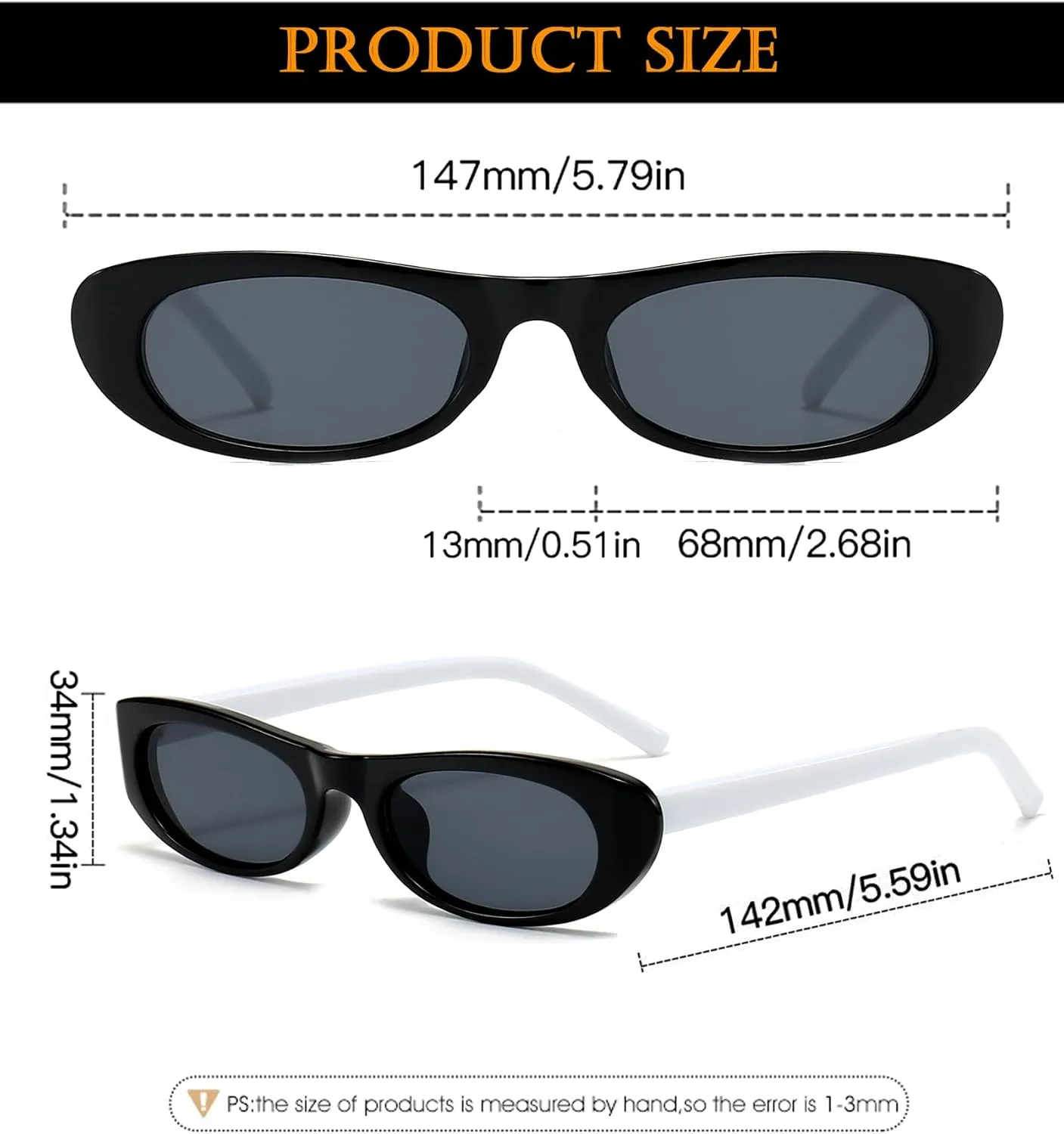 EYLRIM Trend Narrow Cat Eye Sunglasses for Women Fashion Small Oval Sun Glasses Black Shades