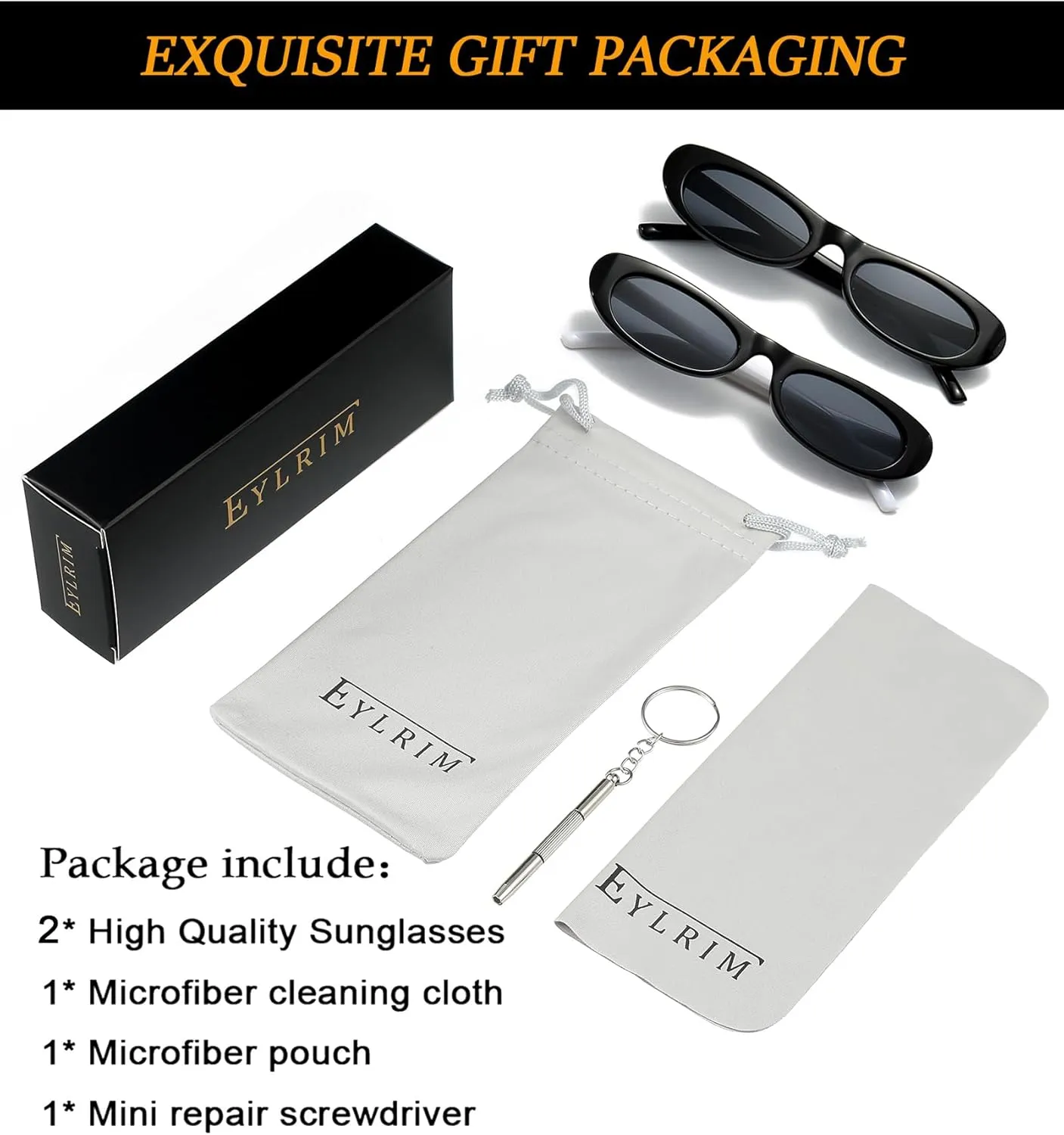 EYLRIM Trend Narrow Cat Eye Sunglasses for Women Fashion Small Oval Sun Glasses Black Shades
