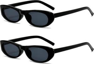 EYLRIM Trend Narrow Cat Eye Sunglasses for Women Fashion Small Oval Sun Glasses Black Shades