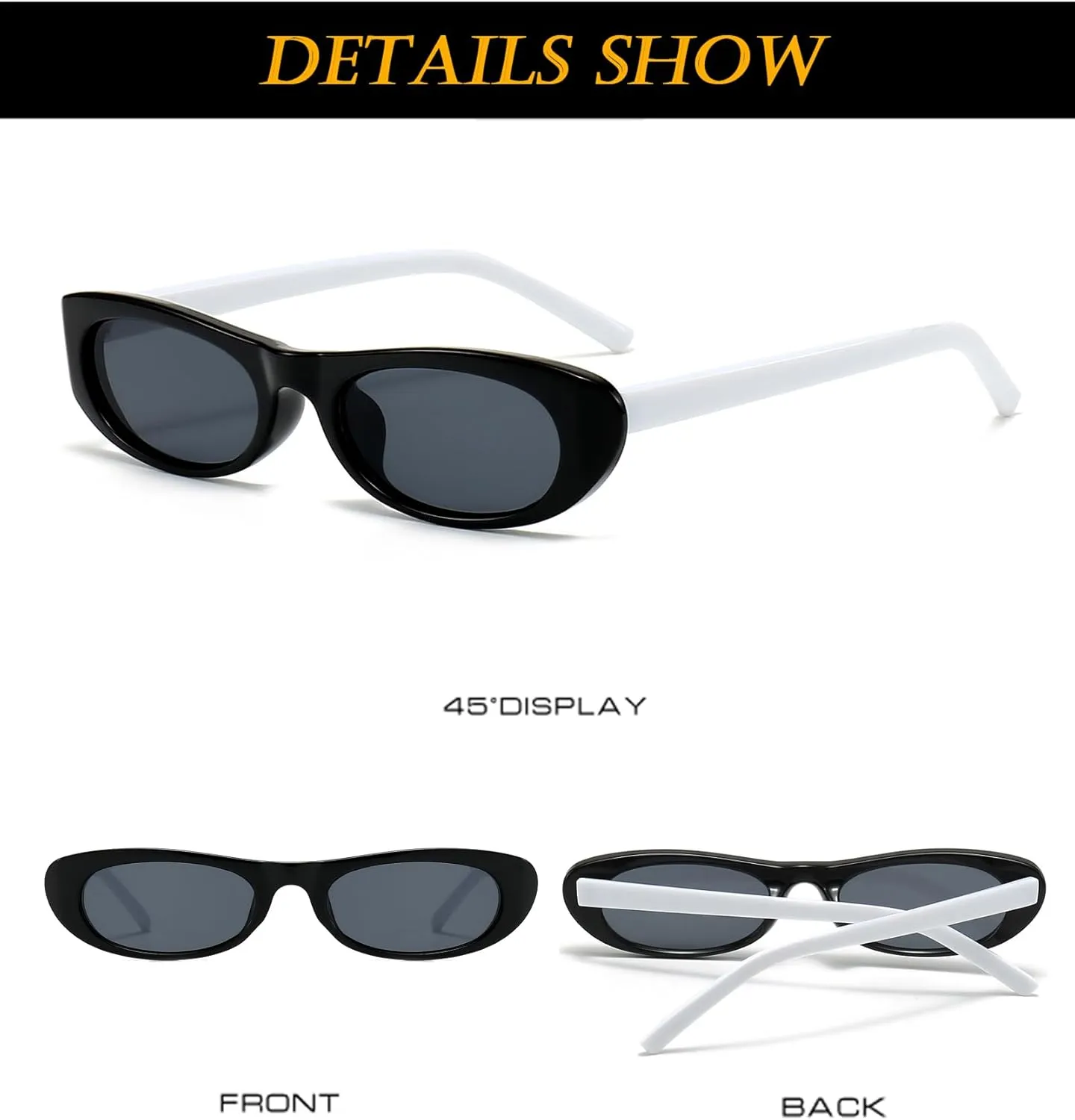 EYLRIM Trend Narrow Cat Eye Sunglasses for Women Fashion Small Oval Sun Glasses Black Shades