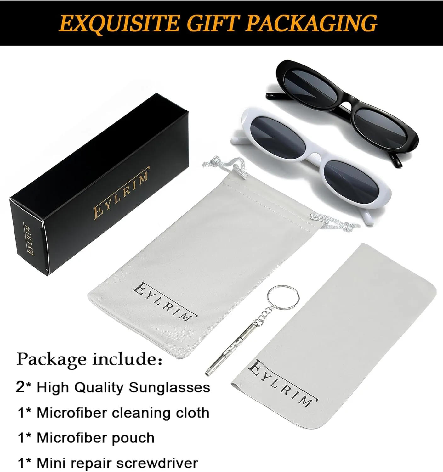 EYLRIM Trend Narrow Cat Eye Sunglasses for Women Fashion Small Oval Sun Glasses Black Shades