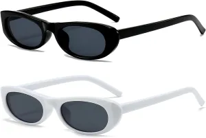 EYLRIM Trend Narrow Cat Eye Sunglasses for Women Fashion Small Oval Sun Glasses Black Shades