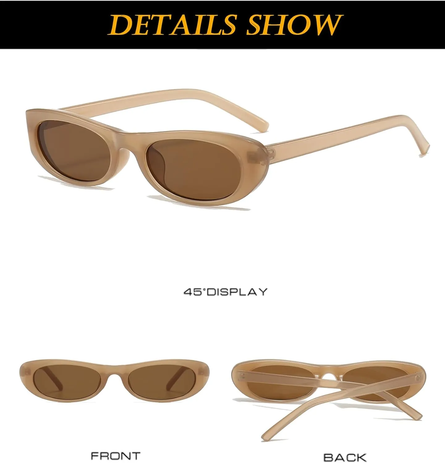 EYLRIM Trend Narrow Cat Eye Sunglasses for Women Fashion Small Oval Sun Glasses Black Shades