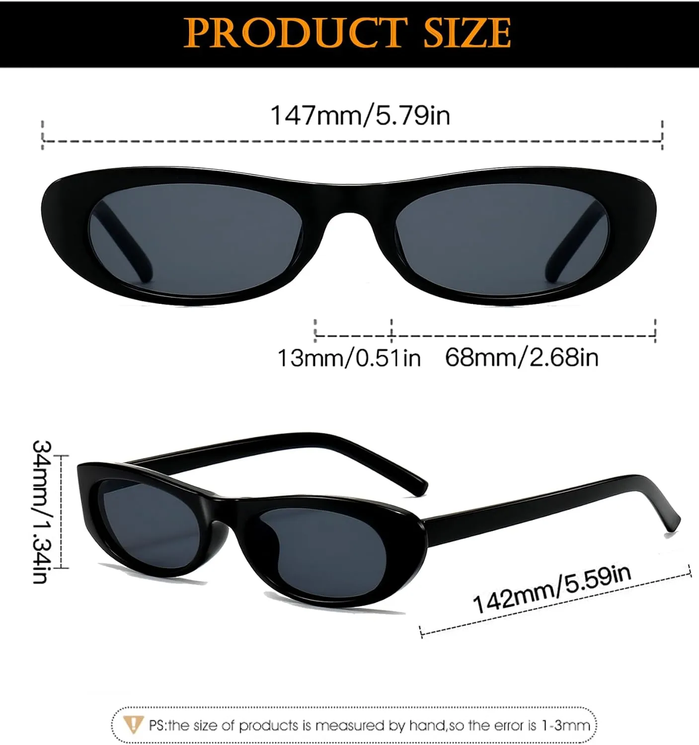 EYLRIM Trend Narrow Cat Eye Sunglasses for Women Fashion Small Oval Sun Glasses Black Shades