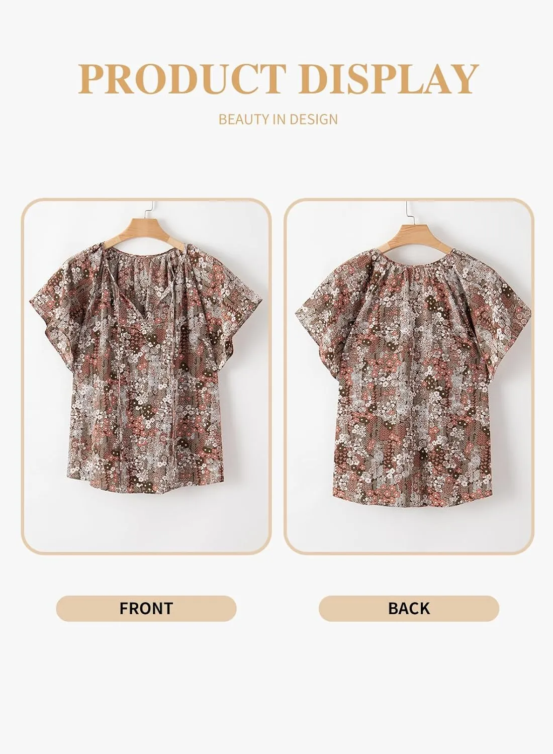 Eytino Plus Size Tops for Women Boho Floral Print V Neck Long Sleeve Drawstring Chiffon Blouses Shirts(1X-5X)