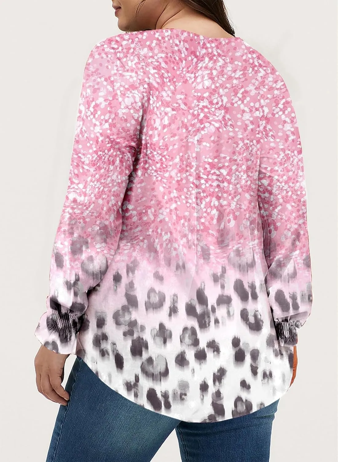Eytino Plus Size Tops for Women Boho Floral Print V Neck Long Sleeve Drawstring Chiffon Blouses Shirts(1X-5X)