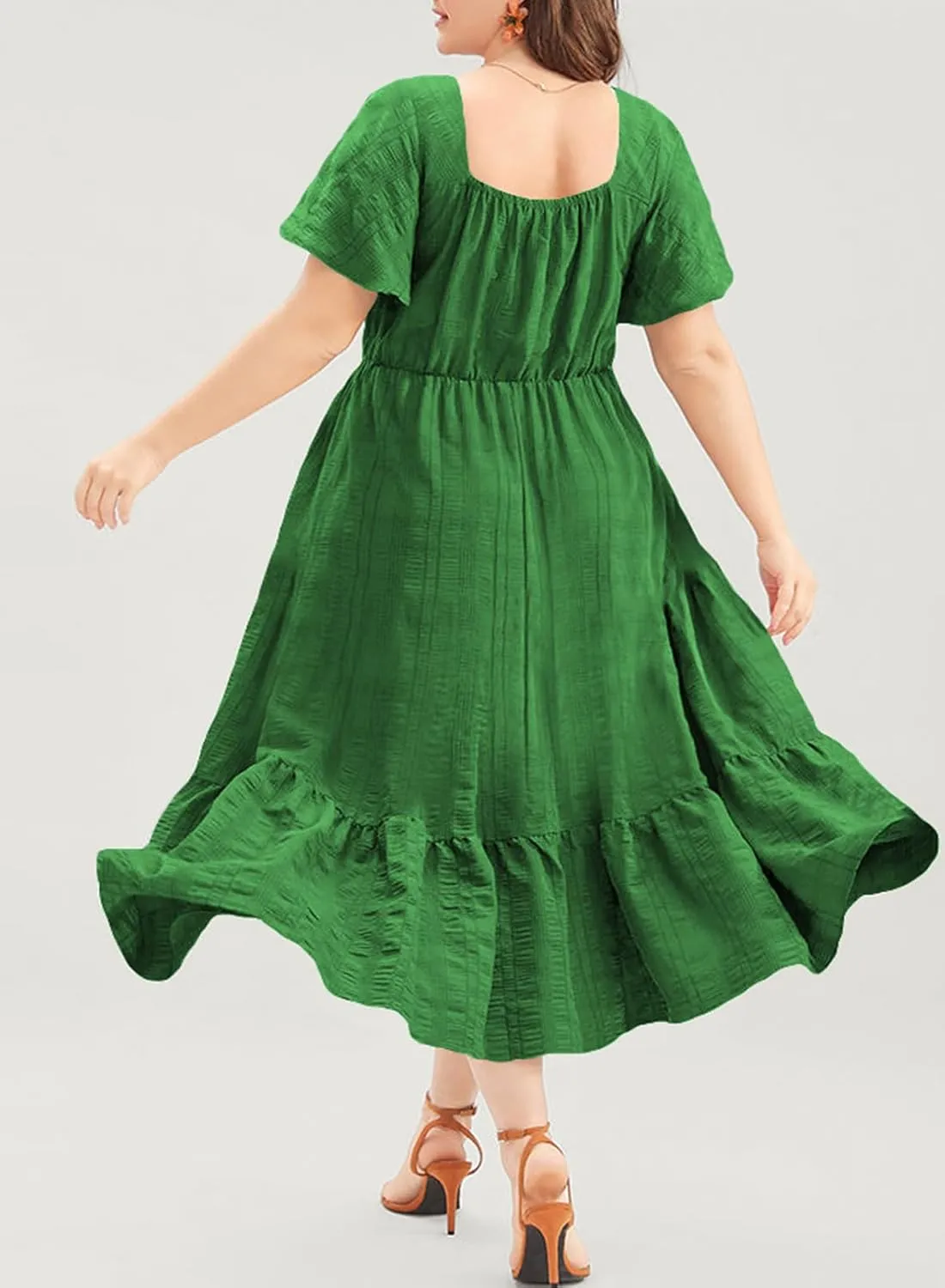 Eytino Womens Plus Size Summer Dress Short Sleeve Sweetheart Neck Ruffle Tiered Maxi Long Dresses(1X-5X)