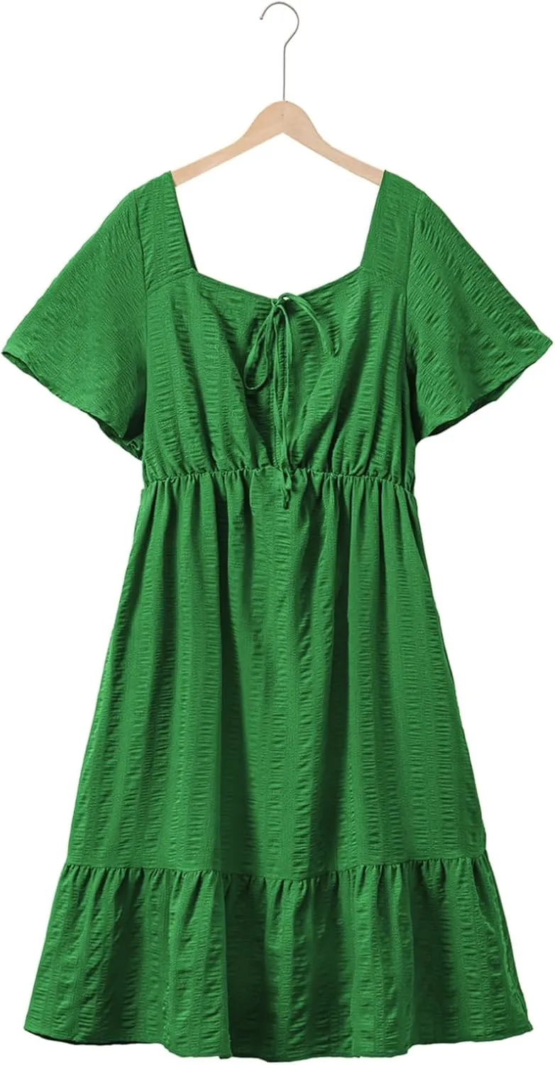 Eytino Womens Plus Size Summer Dress Short Sleeve Sweetheart Neck Ruffle Tiered Maxi Long Dresses(1X-5X)