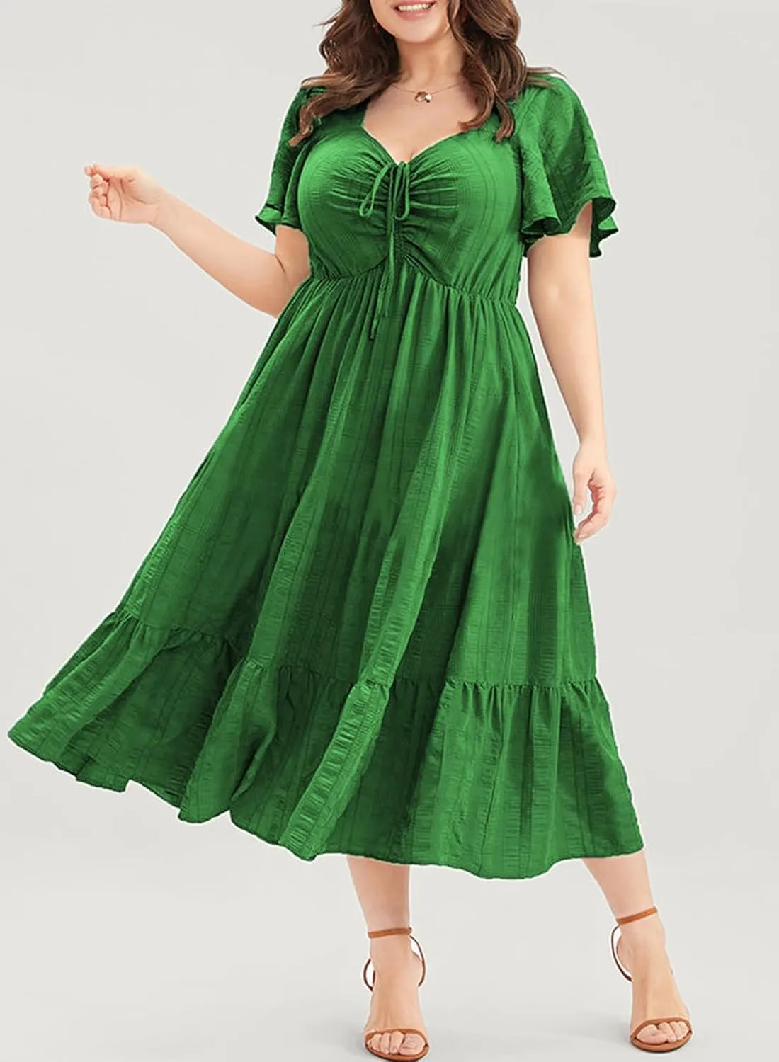 Eytino Womens Plus Size Summer Dress Short Sleeve Sweetheart Neck Ruffle Tiered Maxi Long Dresses(1X-5X)