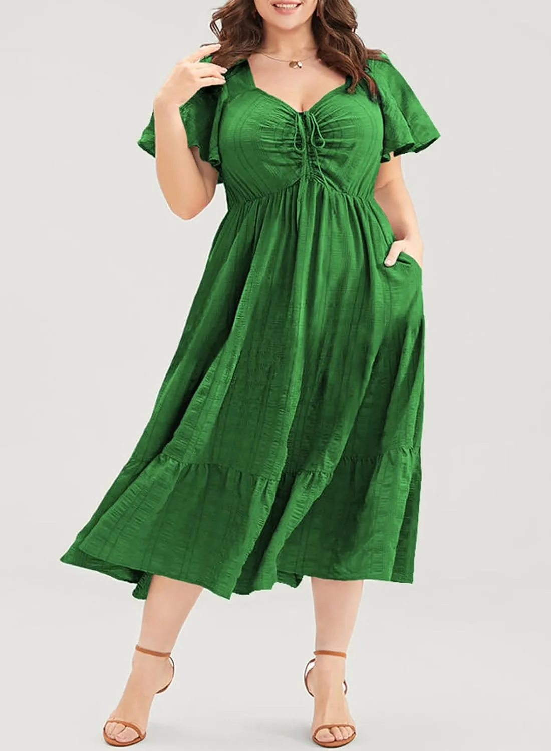 Eytino Womens Plus Size Summer Dress Short Sleeve Sweetheart Neck Ruffle Tiered Maxi Long Dresses(1X-5X)