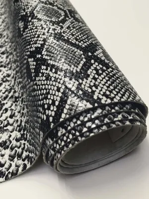 Fabric Empire Vinyl Upholstery Fabric Embossed Texture Snake Fake Leather Material for Bags Purses Shoes Apparel 54" Wide/Sold by The Yard (Rattlesnake, Domino-White)