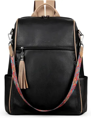 FADEON Laptop Backpack Purse for Women Large Designer PU Leather Laptop Bag, Ladies Computer Shoulder Bags