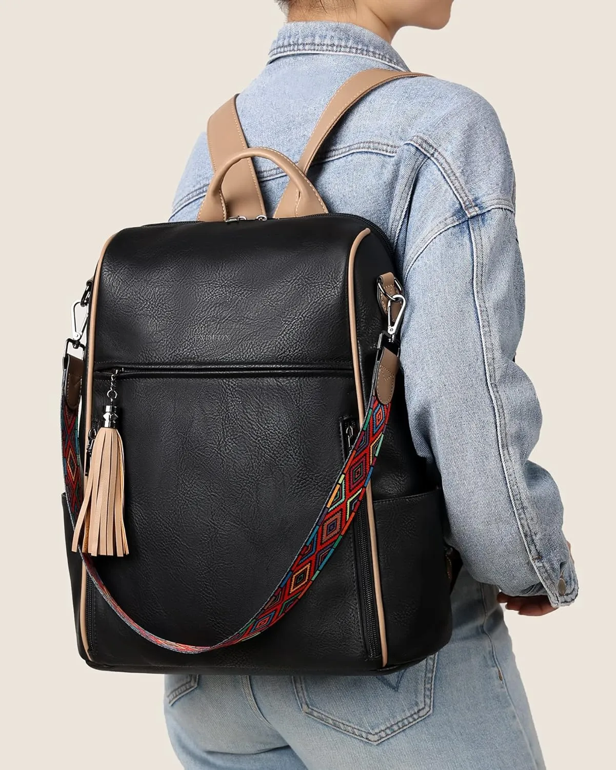 FADEON Laptop Backpack Purse for Women Large Designer PU Leather Laptop Bag, Ladies Computer Shoulder Bags